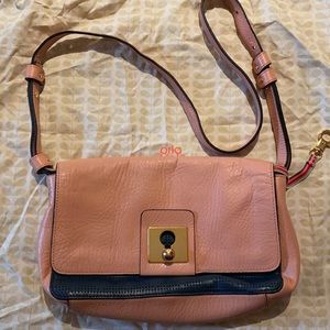 SS14 Orla Kiely Punched Heart Leather Robin Bag EUC